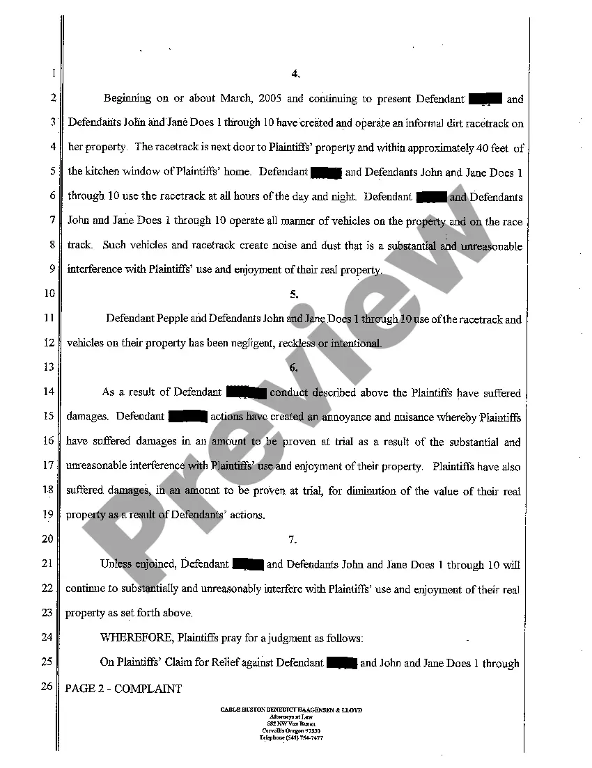 Get A01 Complaint - Private Nuisance Preview A01 Complaint - Private Nuisance