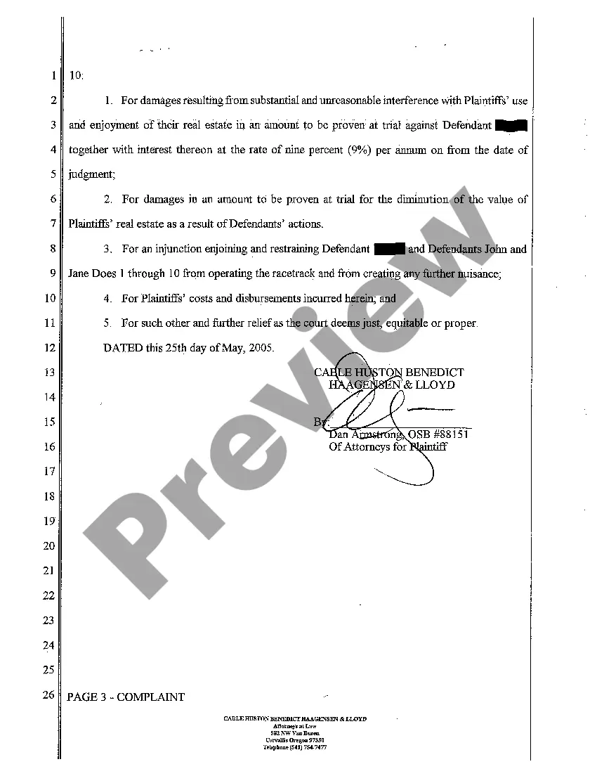 Get A01 Complaint - Private Nuisance Preview A01 Complaint - Private Nuisance