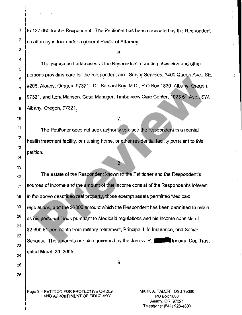 Preview A01 Petition for Protective Order and Appointment of Fiduciary Conservator of Adult