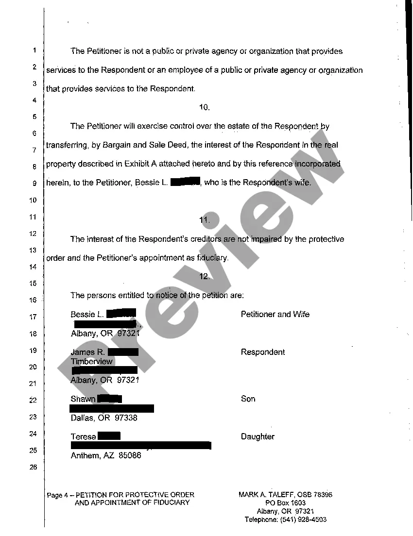 Preview A01 Petition for Protective Order and Appointment of Fiduciary Conservator of Adult