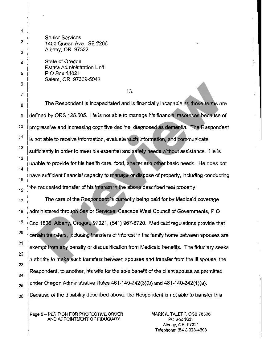 Preview A01 Petition for Protective Order and Appointment of Fiduciary Conservator of Adult