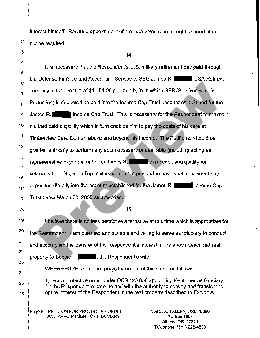 Preview A01 Petition for Protective Order and Appointment of Fiduciary Conservator of Adult