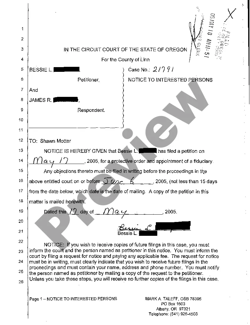 Preview A02 Notice to Interested Persons that Petition to Appoint Conservator has Been Filed