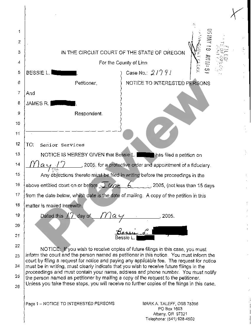 Preview A02 Notice to Interested Persons that Petition to Appoint Conservator has Been Filed