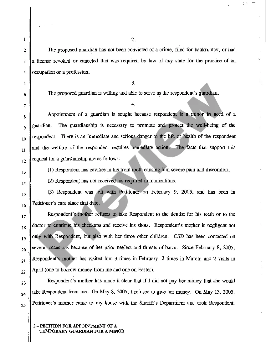 Preview A01 Petition for Appointment of a Temporary Guardian for a Minor