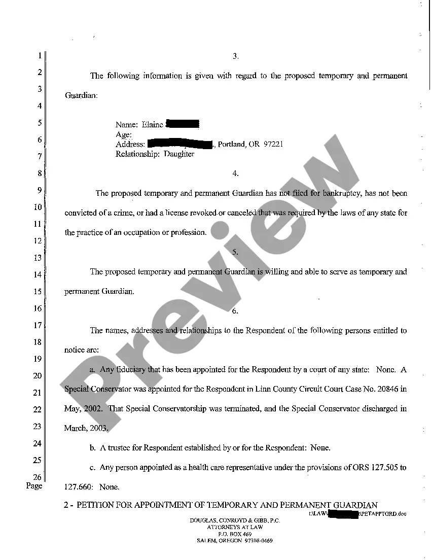 Get A01 Petition for Appointment of Temporary and Permanent Guardian of Adult Preview A01 Petition for Appointment of Temporary and Permanent Guardian of Adult