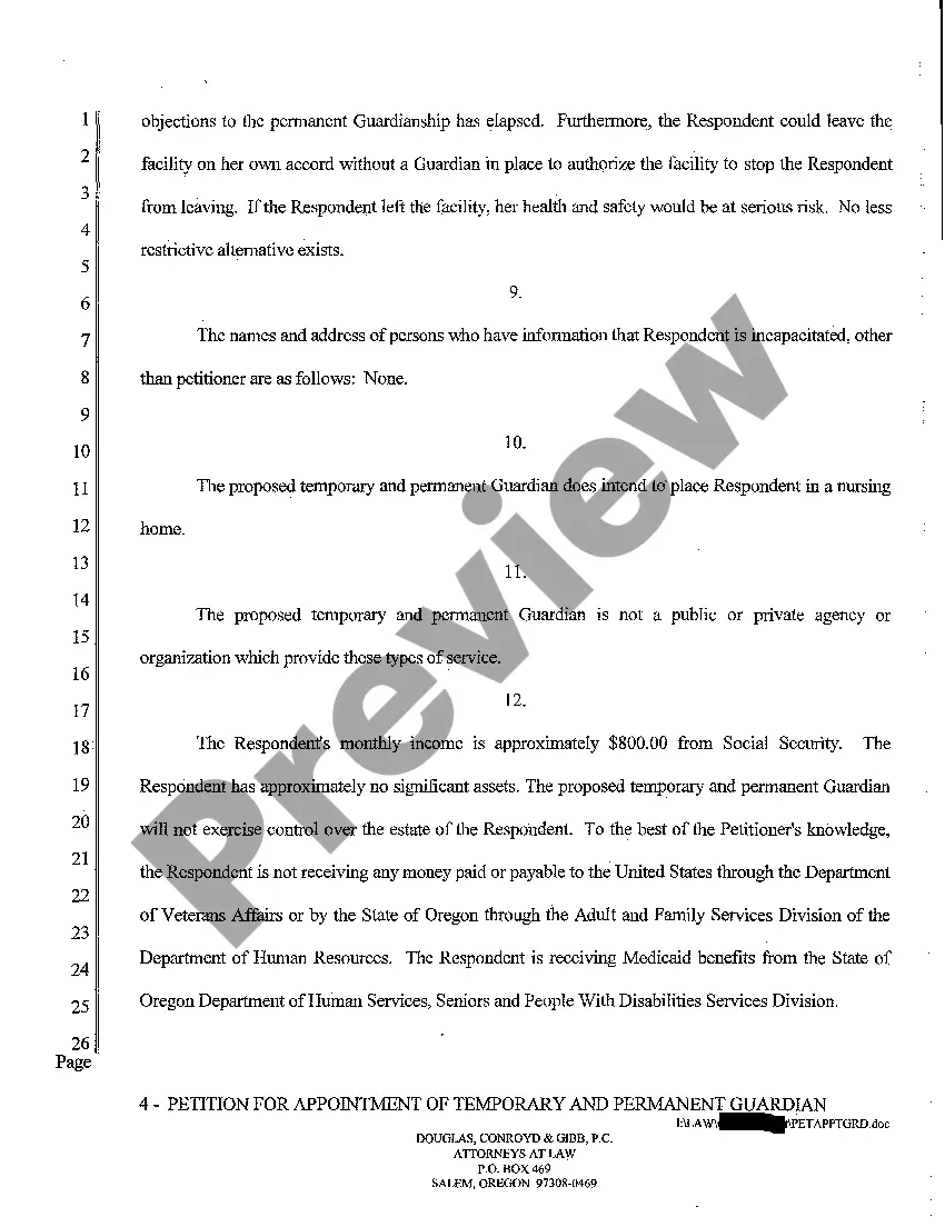 Get A01 Petition for Appointment of Temporary and Permanent Guardian of Adult Preview A01 Petition for Appointment of Temporary and Permanent Guardian of Adult