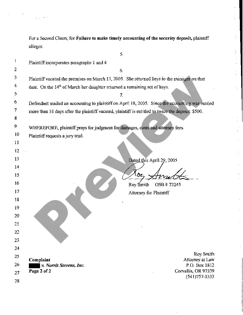 Preview A01 Complaint - Violations of the Landlord Tenant Act - Habitability Defects - Failure to Make Timely Accounting of Security Deposit