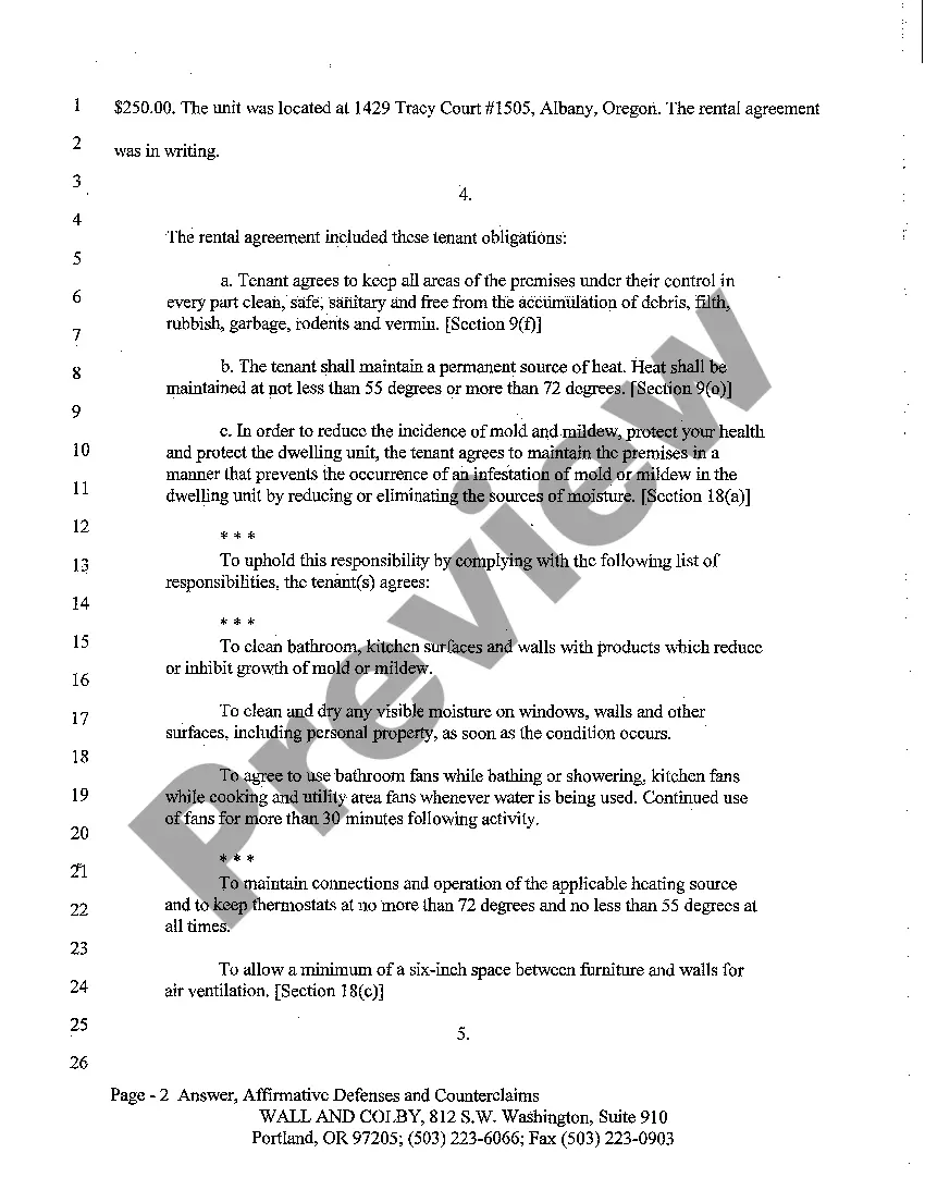 Preview A03 Answer, Affirmative Defenses and Counterclaim