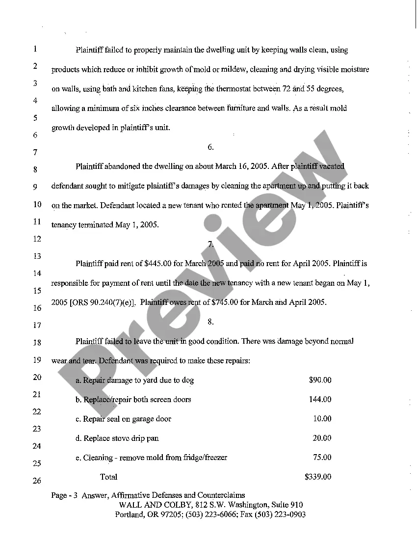 Preview A03 Answer, Affirmative Defenses and Counterclaim