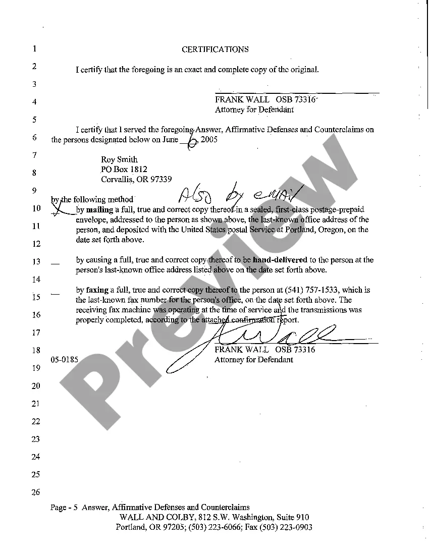 Preview A03 Answer, Affirmative Defenses and Counterclaim