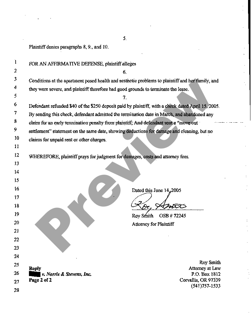 Affirmative Defenses Oregon With Tortious Interference With Contract