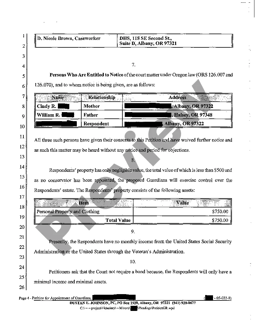 Preview A01 Petition for Appointment of Guardians of a Minor for an Indefinite Period