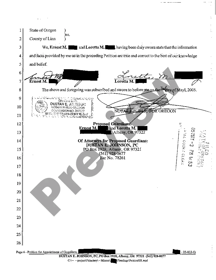 Preview A01 Petition for Appointment of Guardians of a Minor for an Indefinite Period