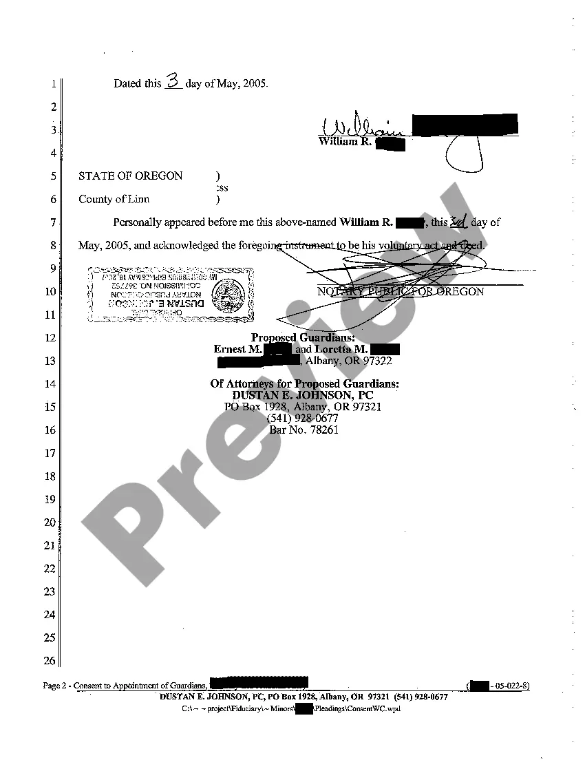Preview A02 Consent to Appointment of Petitioners to Serve as Guardians of Respondent By Biological Parents