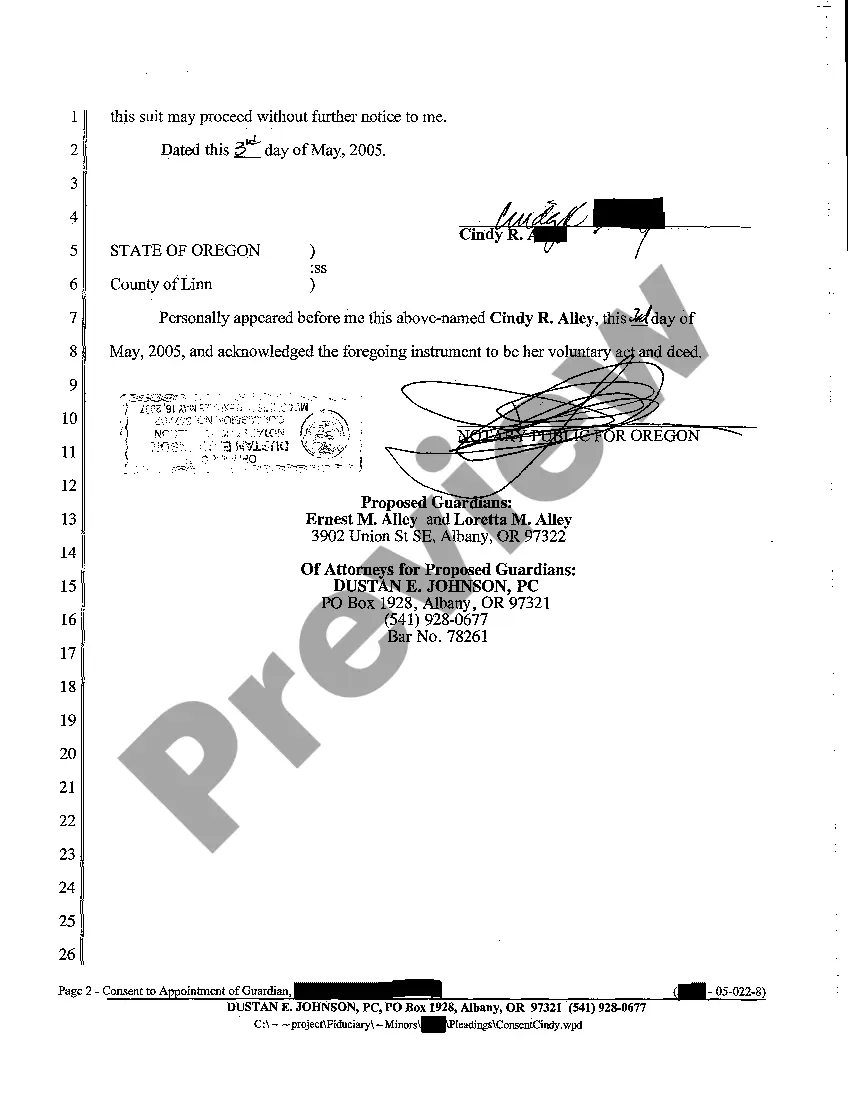Preview A02 Consent to Appointment of Petitioners to Serve as Guardians of Respondent By Biological Parents