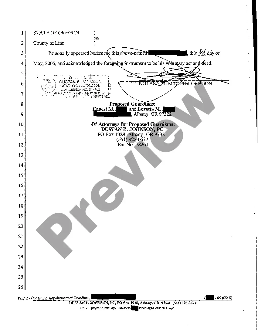 Preview A03 Consent to Appointment of Petitioners to Serve as Guardians of Respondent by Minor