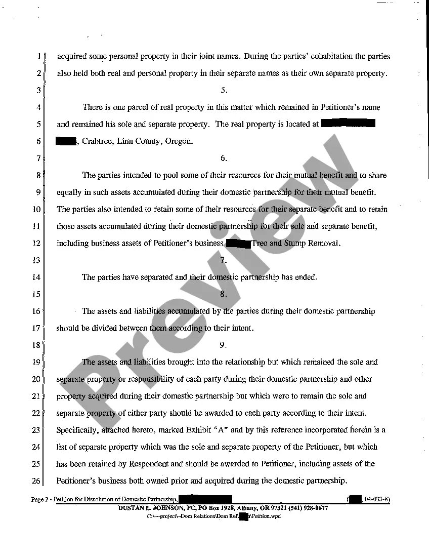 Get A01 Petition for Dissolution of Domestic Partnership Preview A01 Petition for Dissolution of Domestic Partnership