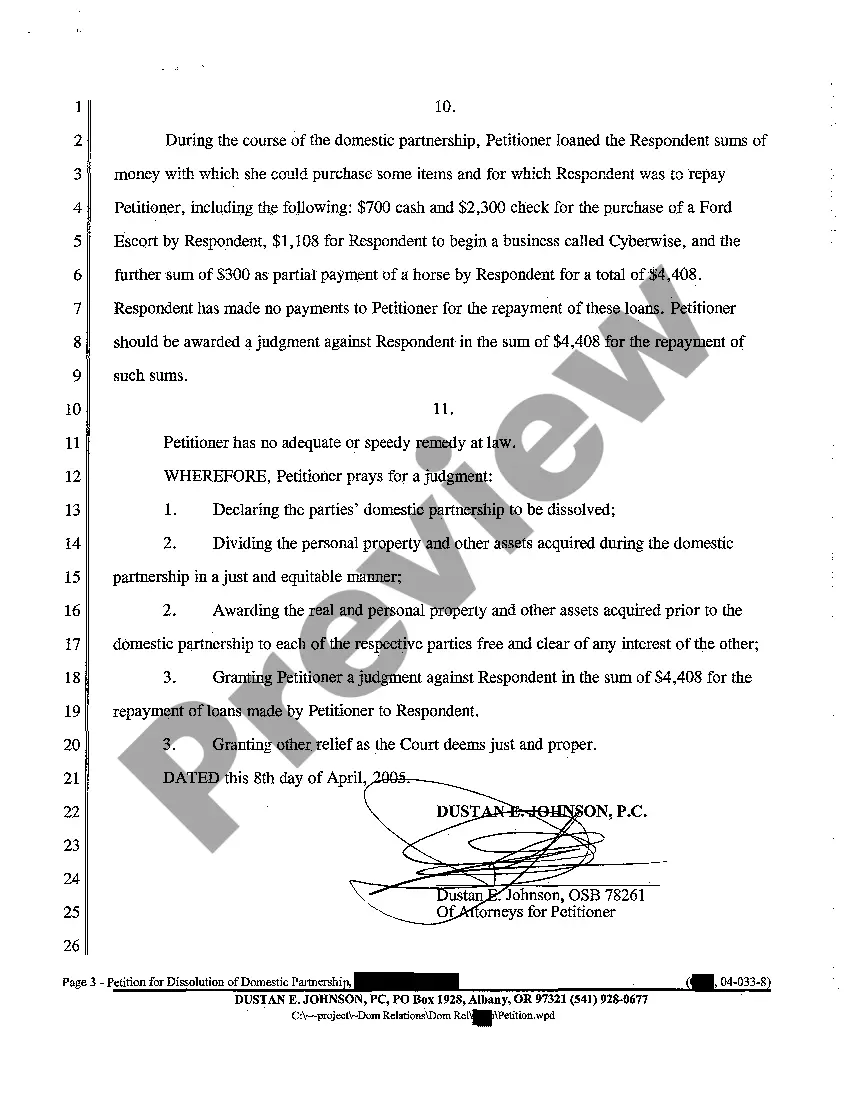 Get A01 Petition for Dissolution of Domestic Partnership Preview A01 Petition for Dissolution of Domestic Partnership