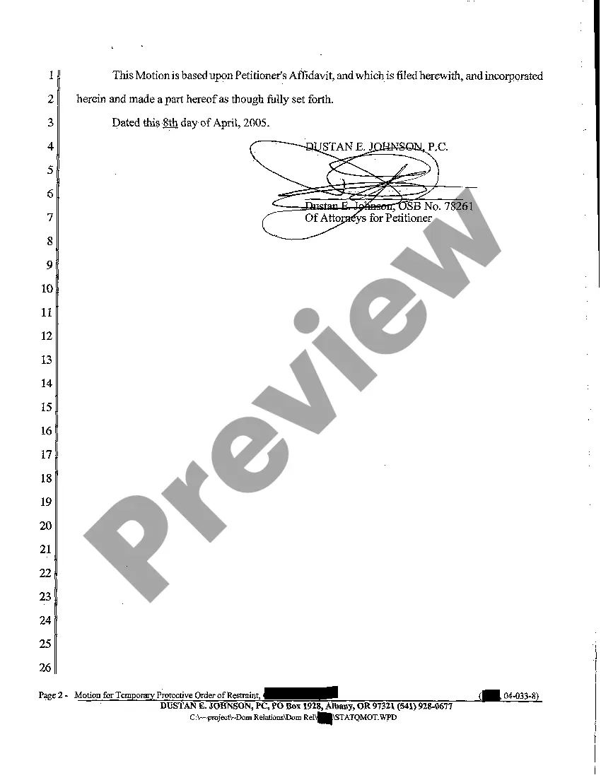 Get A02 Motion for Temporary Protective Order of Restraint Preview A02 Motion for Temporary Protective Order of Restraint