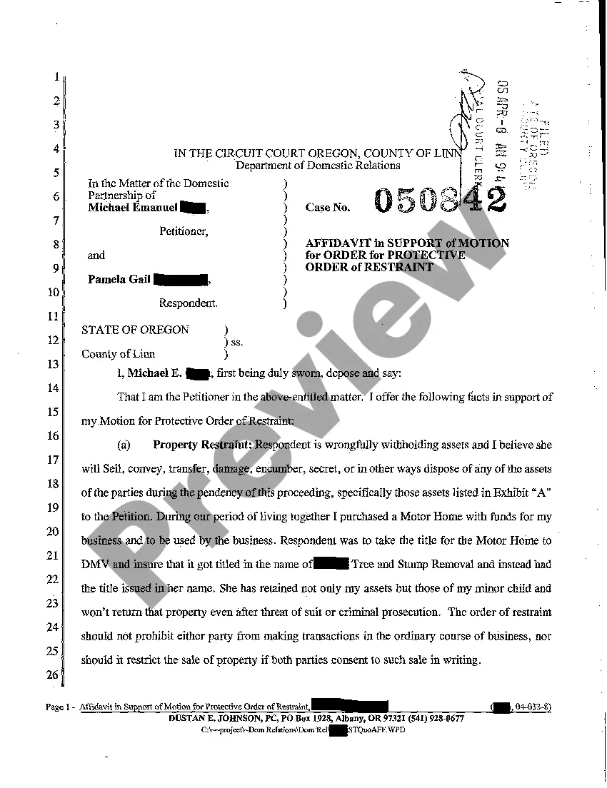 Get A02 Motion for Temporary Protective Order of Restraint Preview A02 Motion for Temporary Protective Order of Restraint