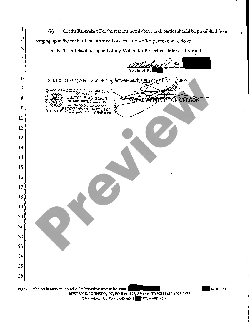 Get A02 Motion for Temporary Protective Order of Restraint Preview A02 Motion for Temporary Protective Order of Restraint