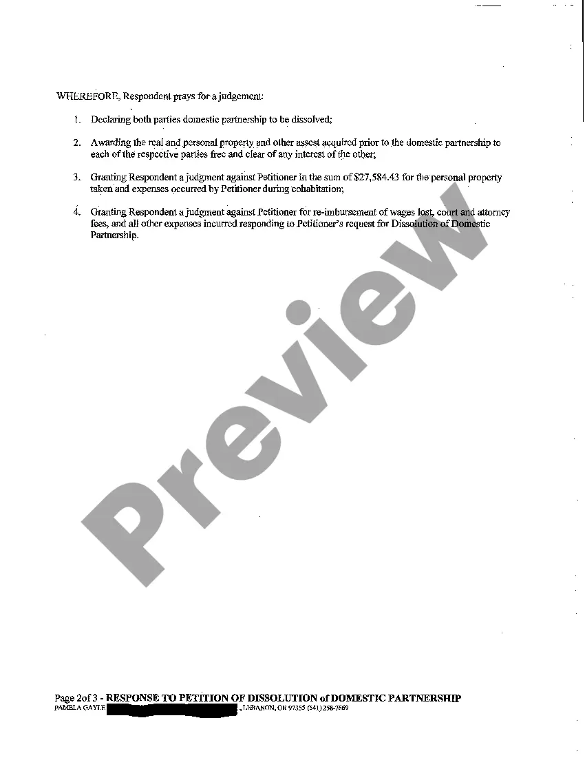 Preview A05 Response to Petition of Dissolution and Counterclaim