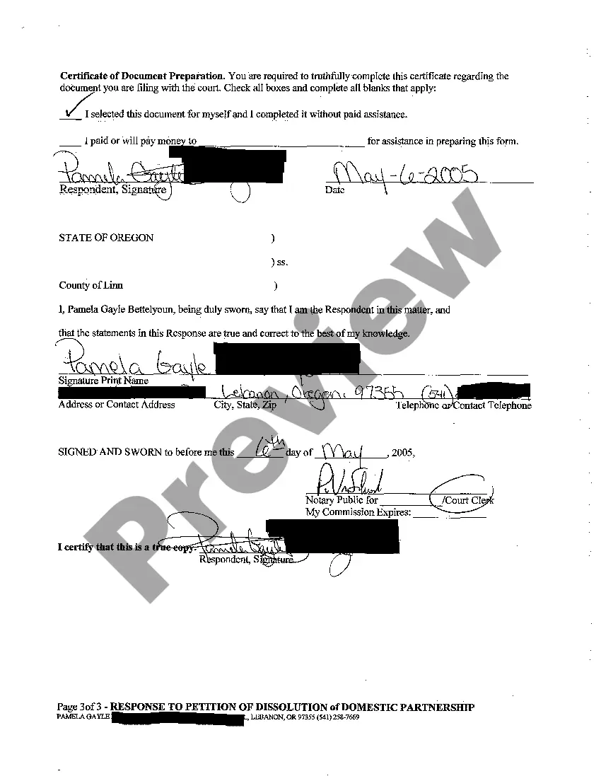 Preview A05 Response to Petition of Dissolution and Counterclaim