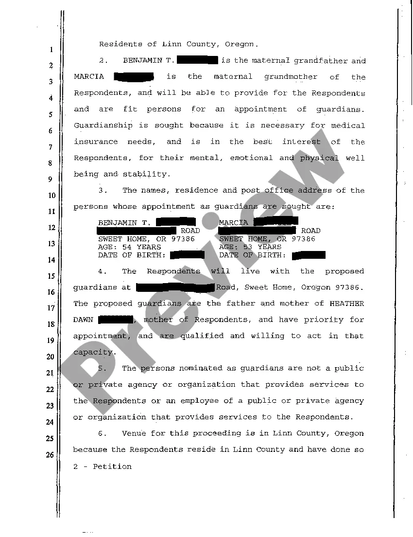 Get A01 Petition for Appointment of Guardians for Minors Preview A01 Petition for Appointment of Guardians for Minors