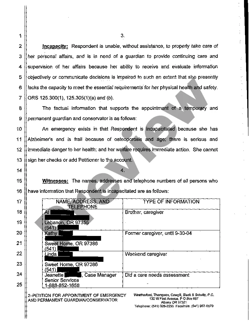 Preview A01 Petition for Appointment of Emergency and Permanent Guardian Conservator of an Adult