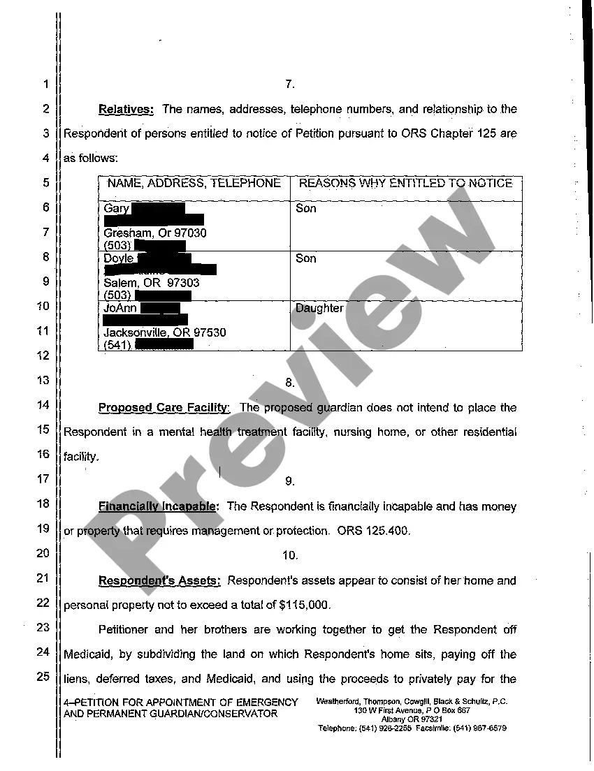 Preview A01 Petition for Appointment of Emergency and Permanent Guardian Conservator of an Adult