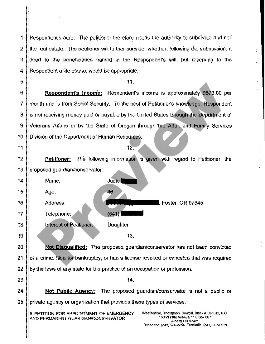 Preview A01 Petition for Appointment of Emergency and Permanent Guardian Conservator of an Adult
