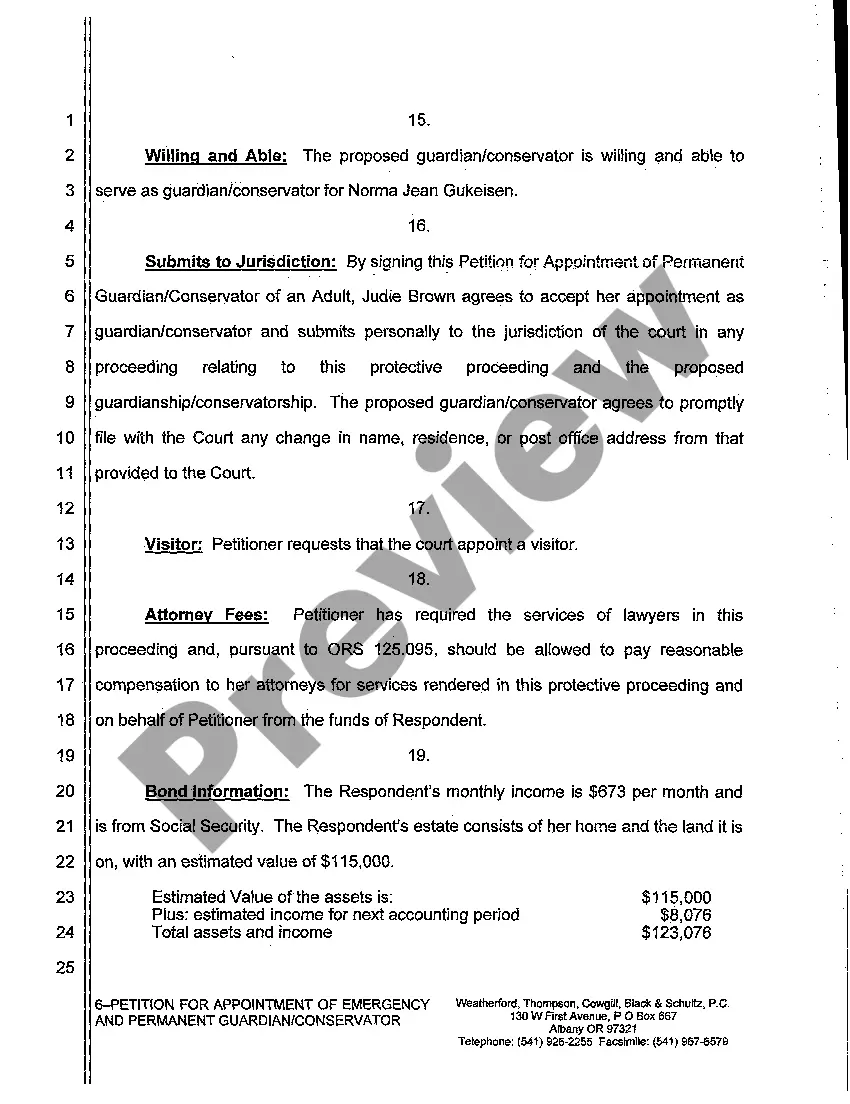Preview A01 Petition for Appointment of Emergency and Permanent Guardian Conservator of an Adult