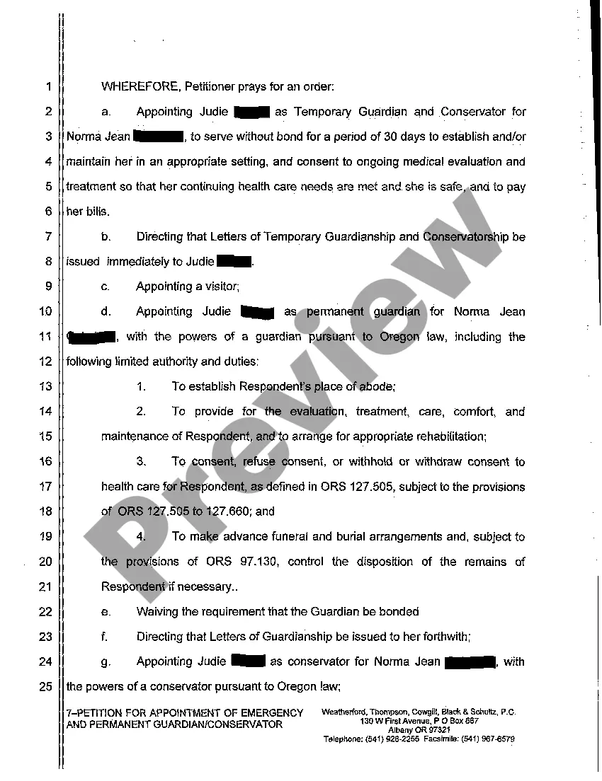 Preview A01 Petition for Appointment of Emergency and Permanent Guardian Conservator of an Adult