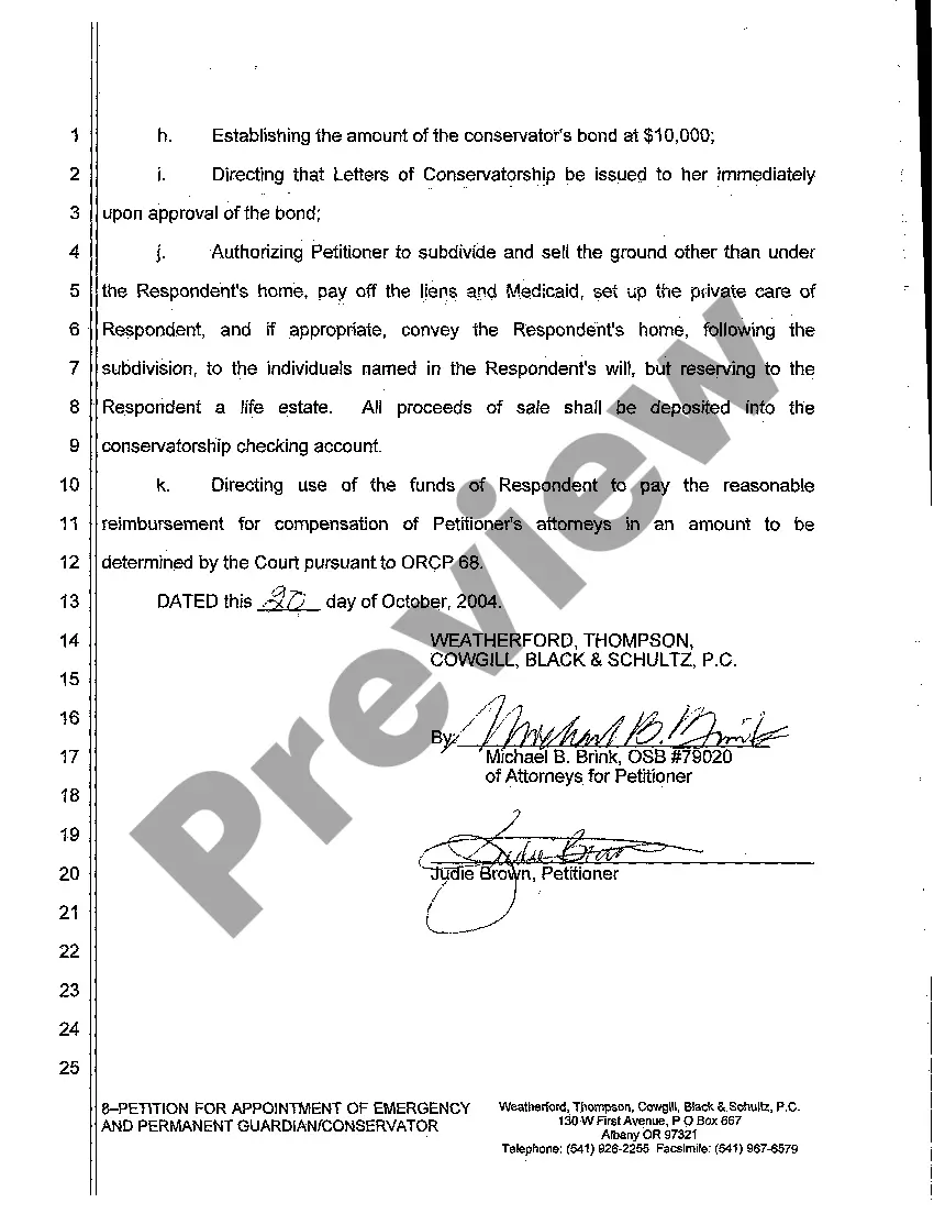 Preview A01 Petition for Appointment of Emergency and Permanent Guardian Conservator of an Adult
