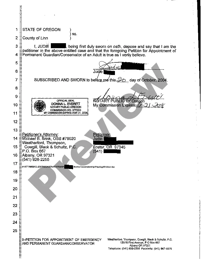 Preview A01 Petition for Appointment of Emergency and Permanent Guardian Conservator of an Adult