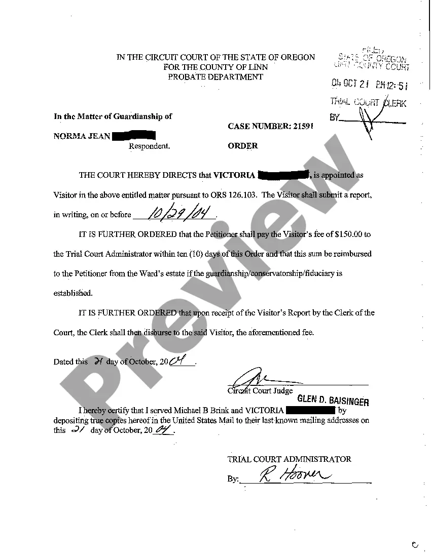 Preview A02 Order Appointing Temporary Guardian Conservator of Adult