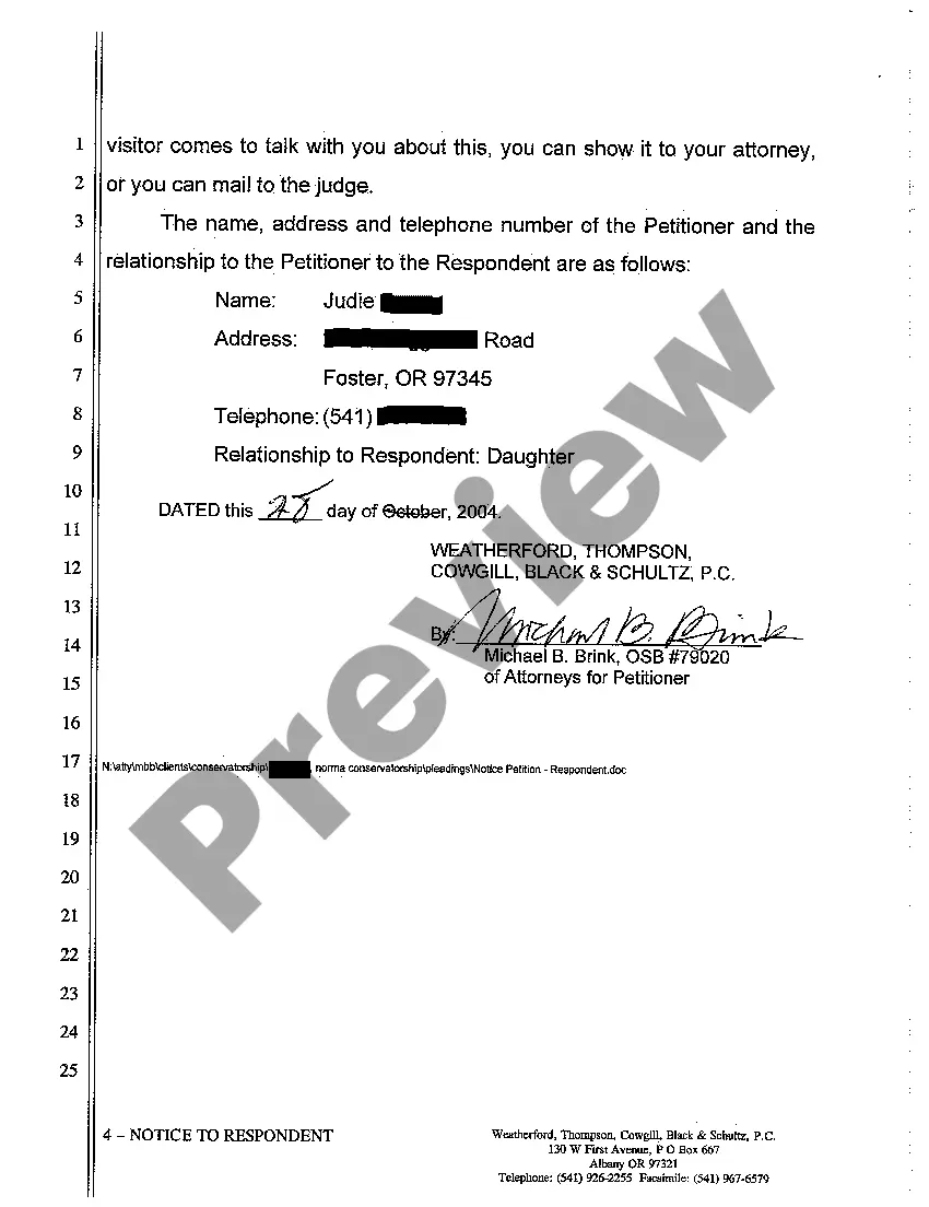 Get A04 Notice to Respondent of Petition to Appoint Guardian or Conservator Preview A04 Notice to Respondent of Petition to Appoint Guardian or Conservator