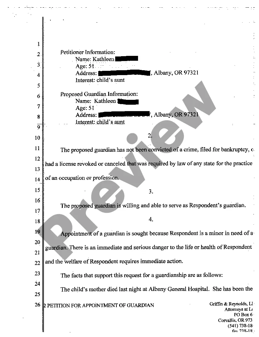 Preview Petition for Appointment of Guardian of Minor