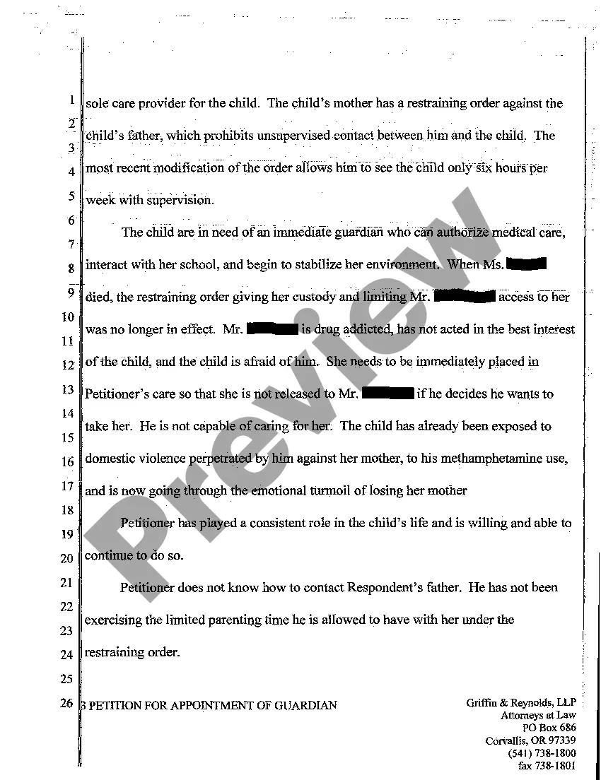 Preview Petition for Appointment of Guardian of Minor