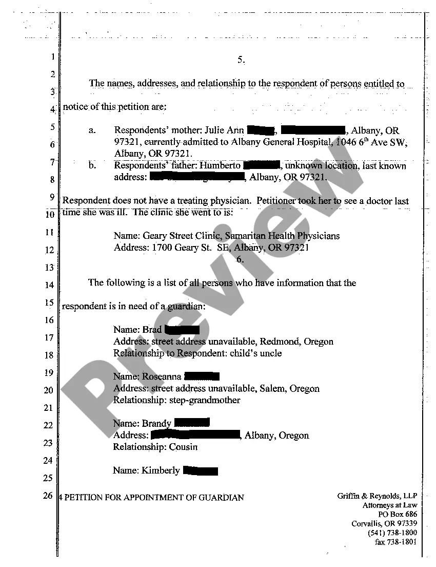 Preview Petition for Appointment of Guardian of Minor