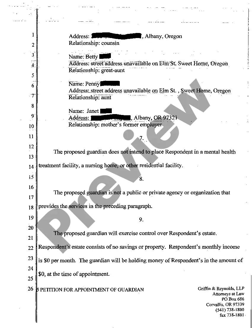 Preview Petition for Appointment of Guardian of Minor