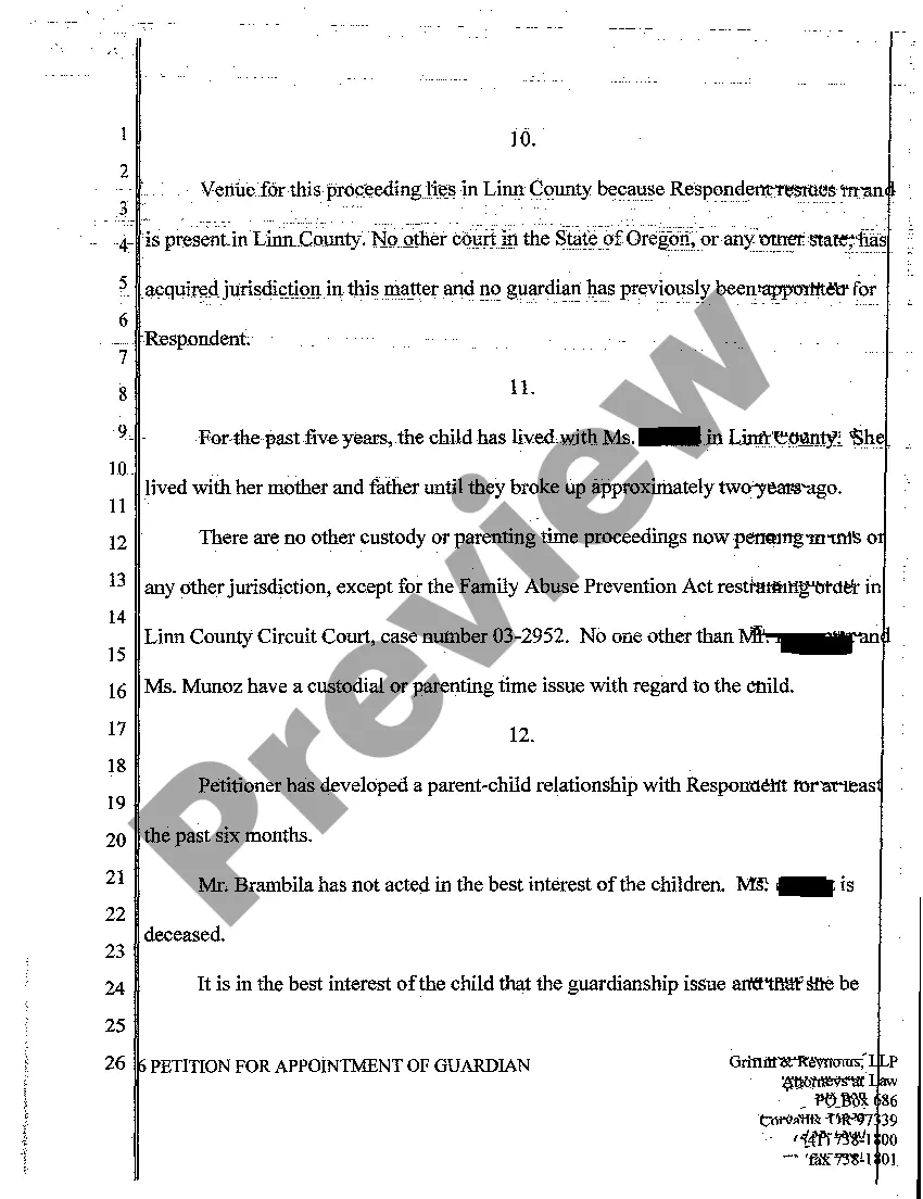 Preview Petition for Appointment of Guardian of Minor