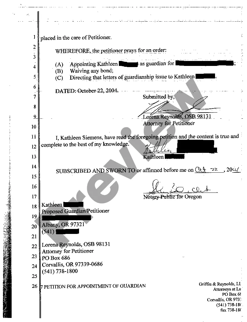 Preview Petition for Appointment of Guardian of Minor