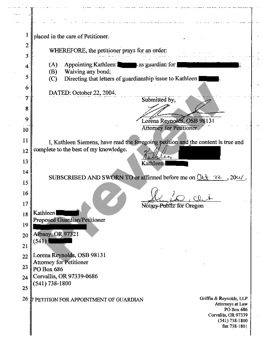 Preview Petition for Appointment of Guardian of Minor