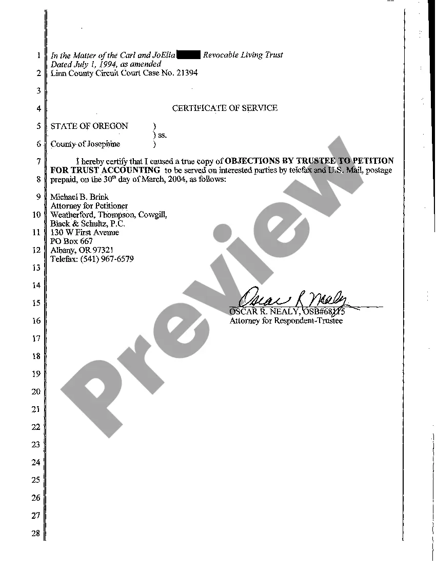 Preview A02 Notice of Time For Filing Objections to Petition for Trust Accounting