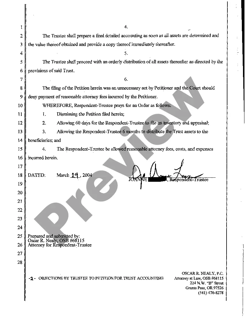 Preview A03 Objections by Trustee to Petition for Trust Accounting