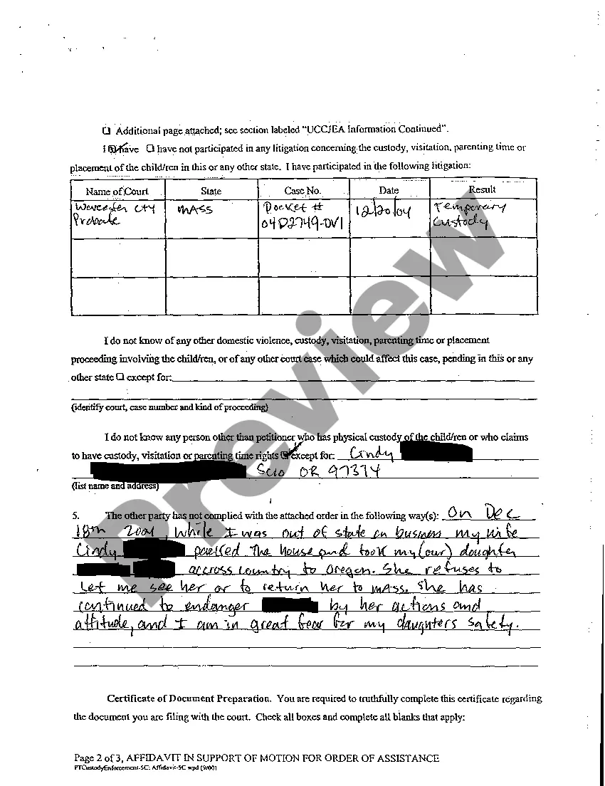 Preview Ex Parte Petition for Order of Assistance