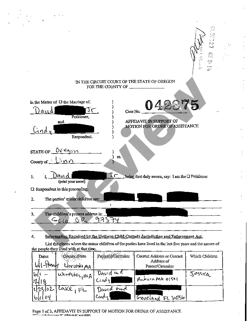 Preview Ex Parte Petition for Order of Assistance