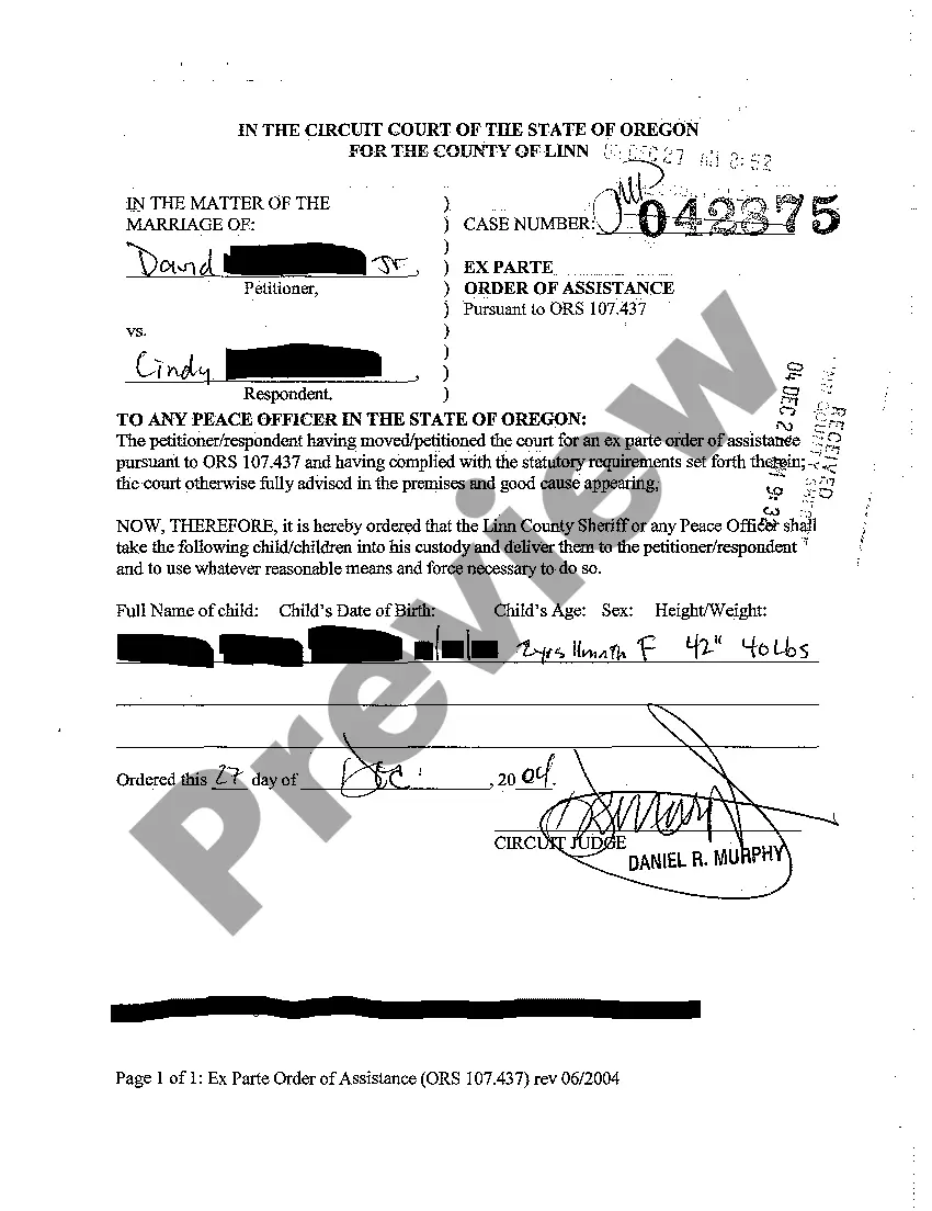 Preview Ex Parte Petition for Order of Assistance